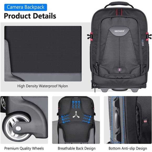 2-in-1 Rolling Camera Backpack Trolley Case - Anti-Shock Detachable Padded - Picture 4 of 8